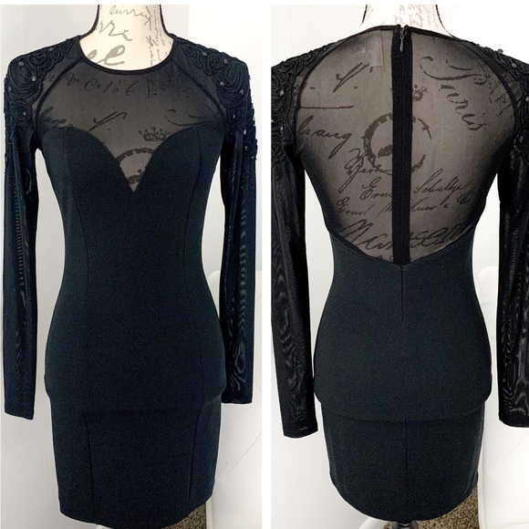 Forever 21 Dresses & Skirts - Forever 21 Exclusive Mesh Detail Embellished Shoulder Bodycon Mini Dress Black 0